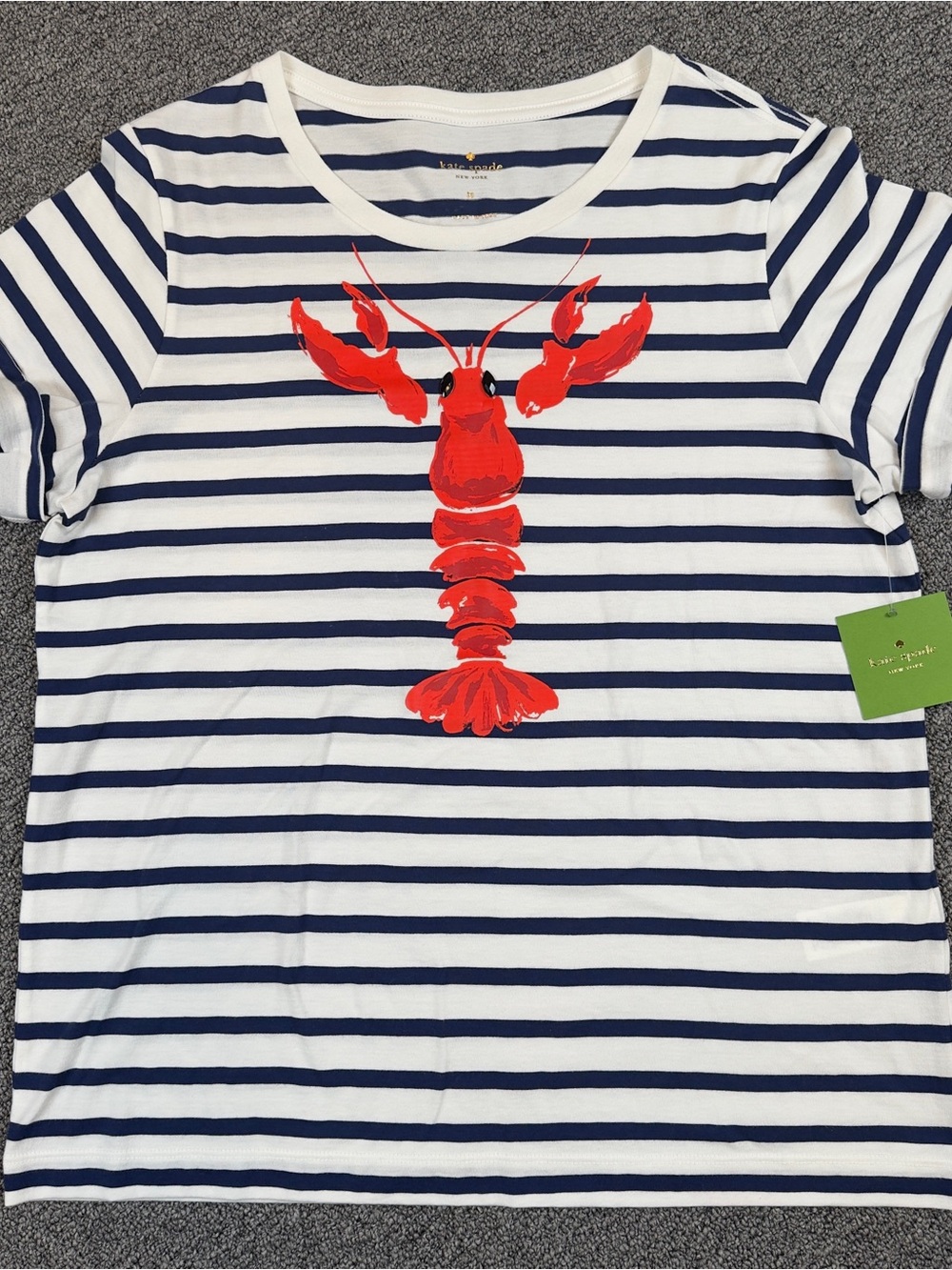 kate spade Navy & White Striped Tee with Red Lobster Motif
